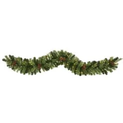 6' Christmas Artificial Garland With 50 Clear LED Lights And Pine Cones