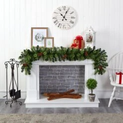 6' Christmas Artificial Garland With 50 Clear LED Lights And Pine Cones -Artificial Trees Store artificial 6 christmas artificial garland with 50 multicolored led lights and pine cones nearly natural 946025