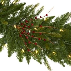 6' Christmas Pine Artificial Garland With 50 Warm White LED Lights And Berries -Artificial Trees Store artificial 6 christmas pine artificial garland with 50 warm white led lights and berries nearly natural 363345
