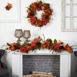 6’ Fall Ranunculus, Hydrangea And Berries Autumn Artificial Garland 6 6’ Fall Ranunculus, Hydrangea And Berries Autumn Artificial Garland -Artificial Trees Store artificial 6 fall ranunculus hydrangea and berries autumn artificial garland nearly natural 515183
