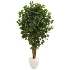 6’ Ficus Artificial Tree In White Planter