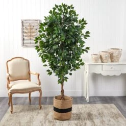 6’ Ficus Artificial Tree With Natural Trunk In Handmade Natural Cotton Planter -Artificial Trees Store artificial 6 ficus artificial tree with natural trunk in handmade natural cotton planter nearly natural 465344