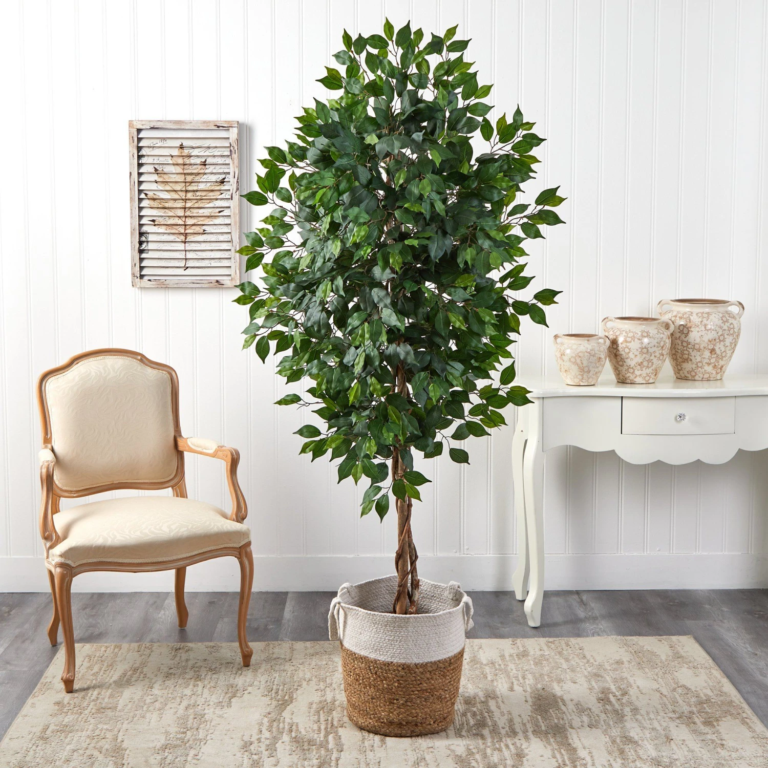 6’ Ficus Artificial Tree With Natural Trunk In Handmade Natural Jute And Cotton Planter 3 6’ Ficus Artificial Tree With Natural Trunk In Handmade Natural Jute And Cotton Planter - Image 3