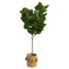 6’ Fiddle Leaf Fig Artificial Tree In Handmade Natural Jute Planter With Tassels