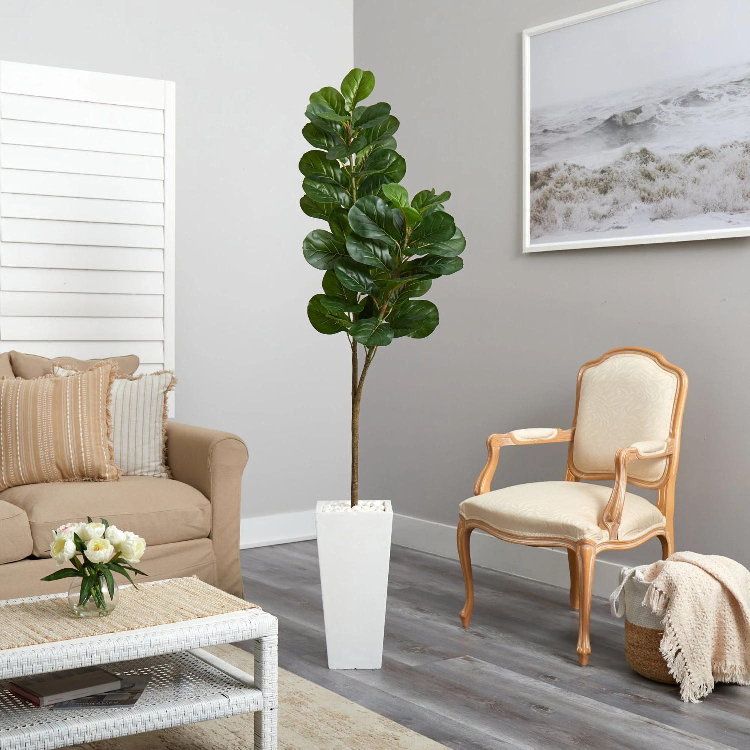 6’ Fiddle Leaf Fig Artificial Tree In Tall White Planter 4 6’ Fiddle Leaf Fig Artificial Tree In Tall White Planter - Image 4