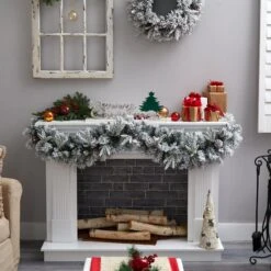 6’ Flocked Artificial Christmas Garland With Pine Cones And 35 Warm White LED Lights -Artificial Trees Store artificial 6 flocked artificial christmas garland with pine cones and 35 warm white led lights nearly natural 515091