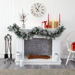 6’ Flocked Mixed Pine Artificial Christmas Garland With 50 LED Lights, Pine Cones And Berries -Artificial Trees Store artificial 6 flocked mixed pine artificial christmas garland with 50 led lights pine cones and berries nearly natural 213261