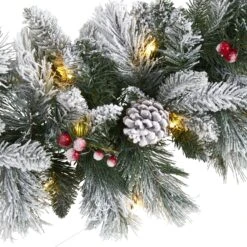 6’ Flocked Mixed Pine Artificial Christmas Garland With 50 LED Lights, Pine Cones And Berries -Artificial Trees Store artificial 6 flocked mixed pine artificial christmas garland with 50 led lights pine cones and berries nearly natural 430924