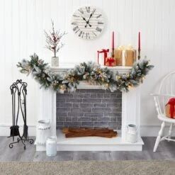 6’ Flocked Mixed Pine Artificial Christmas Garland With 50 LED Lights, Pine Cones And Berries -Artificial Trees Store artificial 6 flocked mixed pine artificial christmas garland with 50 led lights pine cones and berries nearly natural 579409