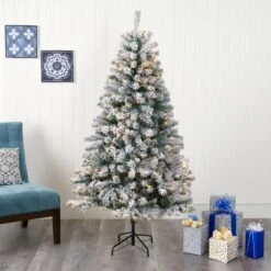 6' Flocked Rock Springs Spruce Artificial Christmas Tree With 250 Clear LED Lights -Artificial Trees Store artificial 6 flocked rock springs spruce artificial christmas tree with 250 clear led lights nearly natural 705870