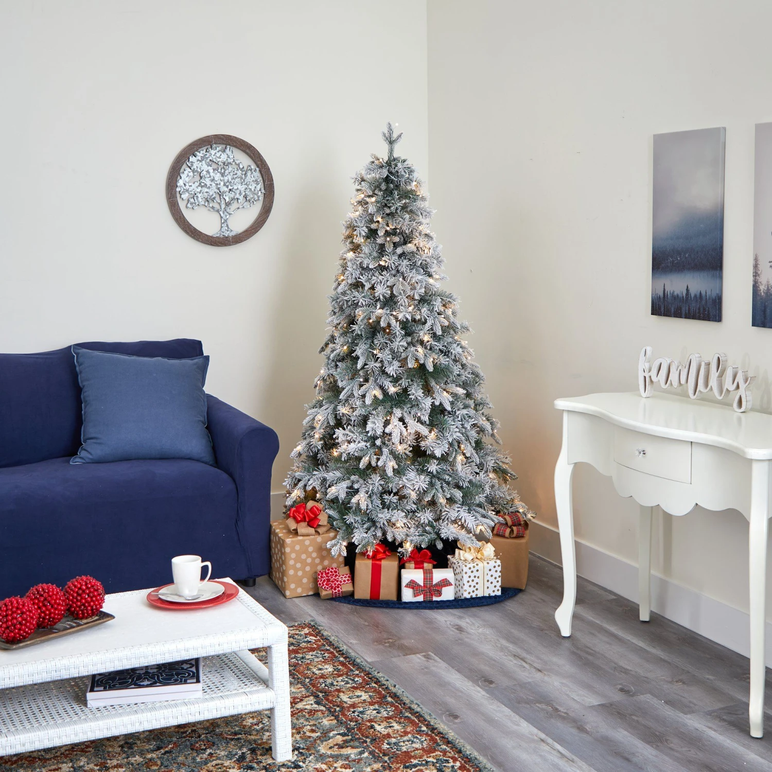 6' Flocked Vermont Mixed Pine Artificial Christmas Tree With 300 Clear LEDs Lights 8 6' Flocked Vermont Mixed Pine Artificial Christmas Tree With 300 Clear LEDs Lights - Image 8