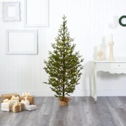 6’ Fraser Fir “Natural Look” Artificial Christmas Tree With 250 Clear LED Lights, A Burlap Base And 1243 Bendable Branches -Artificial Trees Store artificial 6 fraser fir natural look artificial christmas tree with 250 clear led lights a burlap base and 1243 bendable branches nearly natural 302795