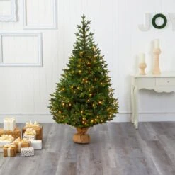 6’ Fraser Fir “Natural Look” Artificial Christmas Tree With 300 Clear LED Lights, A Burlap Base And 2113 Bendable Branches -Artificial Trees Store artificial 6 fraser fir natural look artificial christmas tree with 300 clear led lights a burlap base and 2113 bendable branches nearly natural 955129