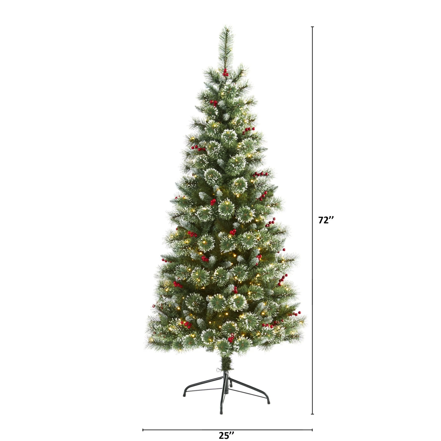 6’ Frosted Swiss Pine Artificial Christmas Tree With 300 Clear LED Lights And Berries 2 6’ Frosted Swiss Pine Artificial Christmas Tree With 300 Clear LED Lights And Berries - Image 2