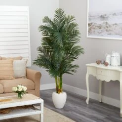 6’ Golden Cane Artificial Palm Tree In White Planter -Artificial Trees Store artificial 6 golden cane artificial palm tree in white planter nearly natural 425398