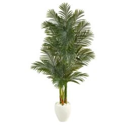 6’ Golden Cane Artificial Palm Tree In White Planter