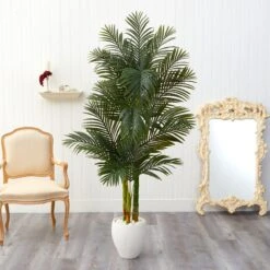 6’ Golden Cane Artificial Palm Tree In White Planter -Artificial Trees Store artificial 6 golden cane artificial palm tree in white planter nearly natural 884811