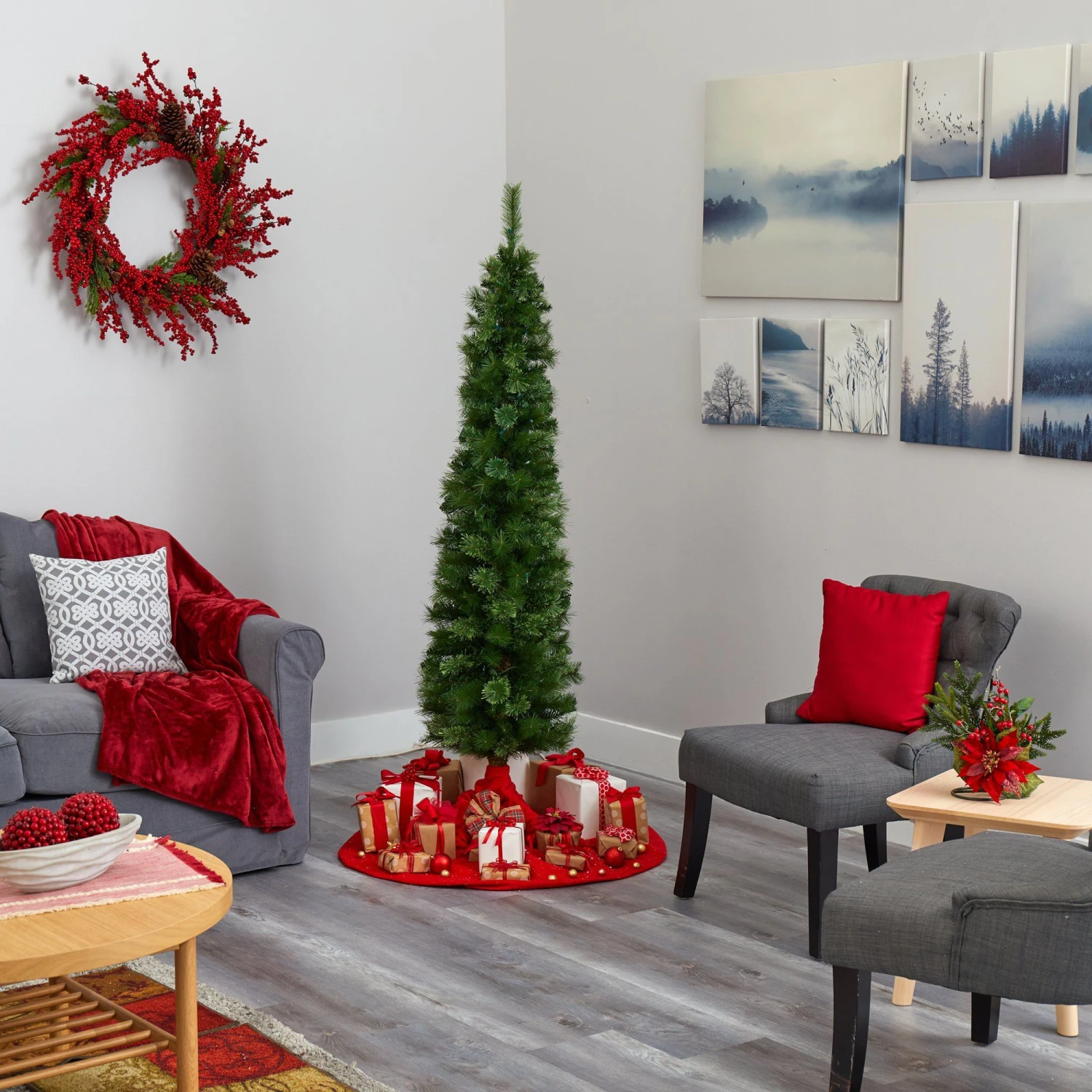 6' Green Pencil Artificial Christmas Tree With 150 Clear (Multifunction) LED Lights And 264 Bendable Branches 6 6' Green Pencil Artificial Christmas Tree With 150 Clear (Multifunction) LED Lights And 264 Bendable Branches - Image 6