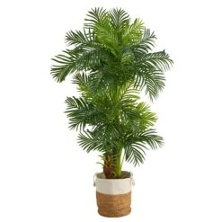 6’ Hawaii Artificial Palm Tree In Handmade Natural Jute And Cotton Planter