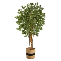 6’ Japanese Maple Artificial Tree In Handmade Natural Cotton Planter