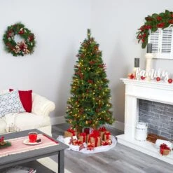 6’ Mixed Pine Artificial Christmas Tree With 250 Clear LED Lights, Pine Cones And Berries -Artificial Trees Store artificial 6 mixed pine artificial christmas tree with 250 clear led lights pine cones and berries nearly natural 613773