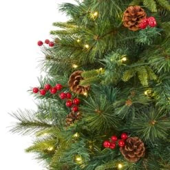 6’ Mixed Pine Artificial Christmas Tree With 250 Clear LED Lights, Pine Cones And Berries -Artificial Trees Store artificial 6 mixed pine artificial christmas tree with 250 clear led lights pine cones and berries nearly natural 746499