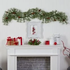 6' North Carolina Pine Artificial Christmas Garland With 30 Warm White LED Lights And Pinecones -Artificial Trees Store artificial 6 north carolina pine artificial christmas garland with 30 warm white led lights and pinecones nearly natural 370096