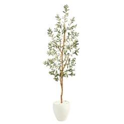 6’ Olive Artificial Tree In White Planter