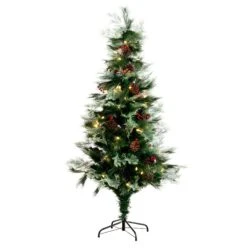 6' Pre-Lit Fiber Optic Artificial Pinecone & Berries Christmas Tree With64 Warm White LED Lights