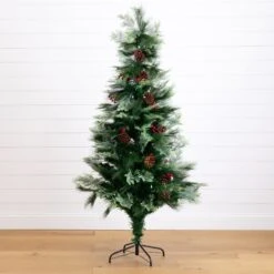 6' Pre-Lit Fiber Optic Artificial Pinecone & Berries Christmas Tree With64 Warm White LED Lights -Artificial Trees Store artificial 6 pre lit fiber optic artificial pinecone berries christmas tree with 64 warm white led lights nearly natural 640721