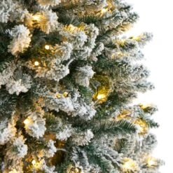 6’ Slim Flocked Montreal Fir Artificial Christmas Tree With 250 White LED Lights And 743 Branches -Artificial Trees Store artificial 6 slim flocked montreal fir artificial christmas tree with 250 white led lights and 743 branches nearly natural 130107