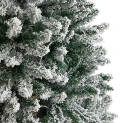 6’ Slim Flocked Montreal Fir Artificial Christmas Tree With 250 White LED Lights And 743 Branches -Artificial Trees Store artificial 6 slim flocked montreal fir artificial christmas tree with 250 white led lights and 743 branches nearly natural 280237