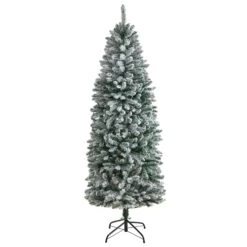 6’ Slim Flocked Montreal Fir Artificial Christmas Tree With 250 White LED Lights And 743 Branches -Artificial Trees Store artificial 6 slim flocked montreal fir artificial christmas tree with 250 white led lights and 743 branches nearly natural 848636