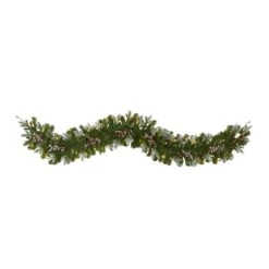 6' Snow Tipped Artificial Christmas Garland With 50 Warm White LED Lights And Berries