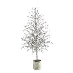 6’ Snowed Twig Artificial Christmas Tree In Decorative Planter