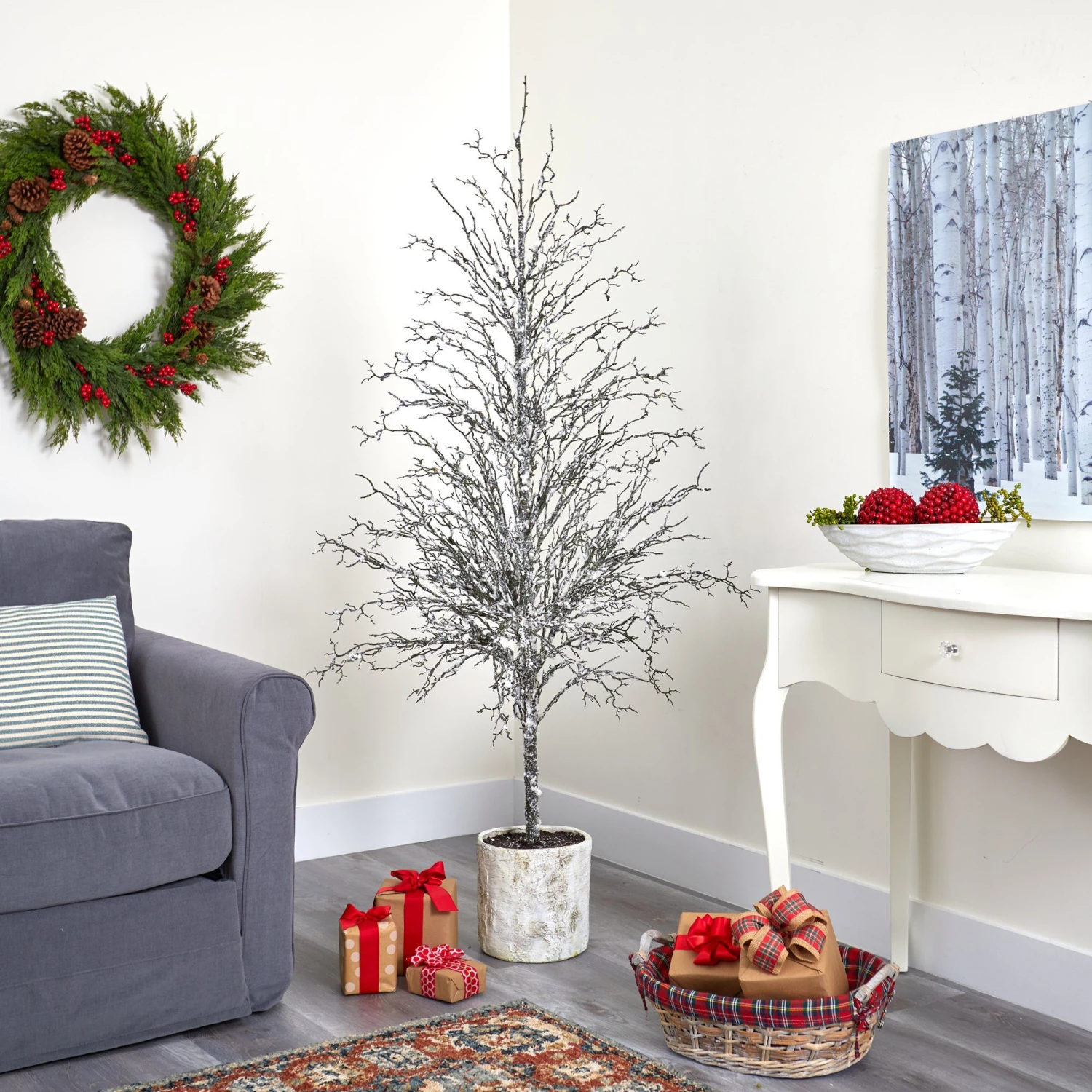 6’ Snowed Twig Artificial Christmas Tree In Decorative Planter 4 6’ Snowed Twig Artificial Christmas Tree In Decorative Planter - Image 4