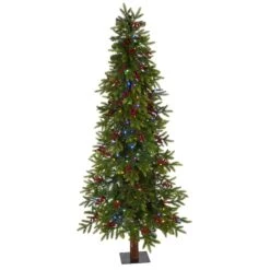 6' Victoria Fir Artificial Christmas Tree With 250 Multi-Color (Multifunction) LED Lights, Berries And 415 Bendable Branches