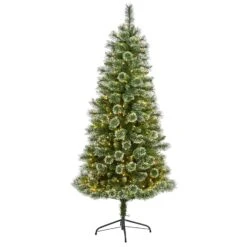 6’ Wisconsin Slim Snow Tip Pine Artificial Christmas Tree With 300 Clear LED Lights