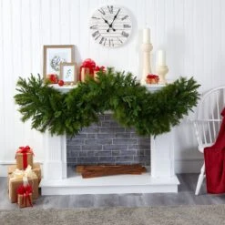 6' X 18” Christmas Pine Extra Wide Artificial Garland With 100 Multicolored LED Lights -Artificial Trees Store artificial 6 x 18 christmas pine extra wide artificial garland with 100 multicolored led lights nearly natural 331961