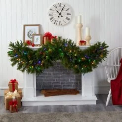 6' X 18” Christmas Pine Extra Wide Artificial Garland With 100 Multicolored LED Lights -Artificial Trees Store artificial 6 x 18 christmas pine extra wide artificial garland with 100 multicolored led lights nearly natural 816782