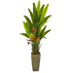 62” Bird Of Paradise Artificial Plant In Olive Green Planter