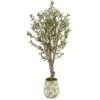 62” Olive Artificial Tree In Floral Print Planter