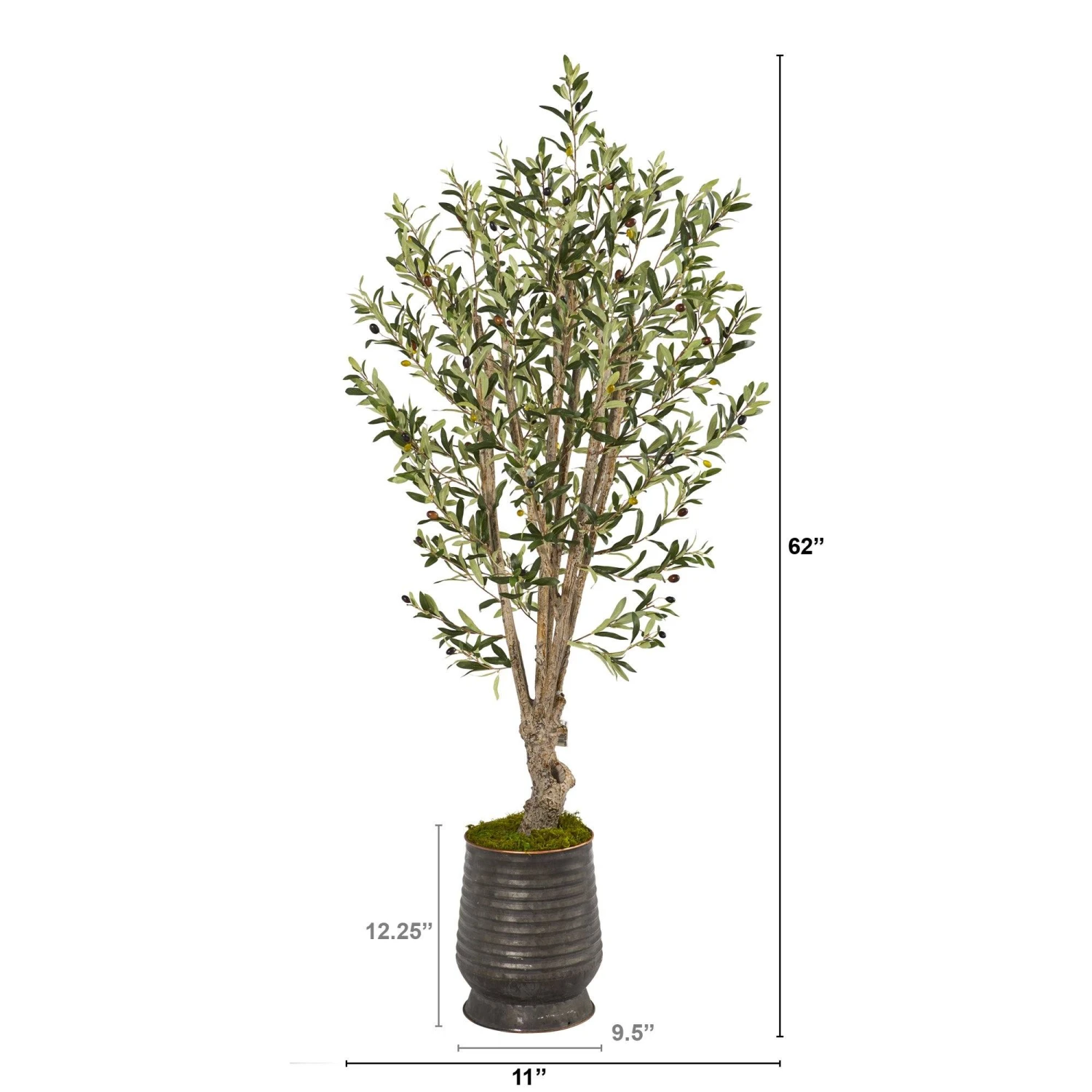 62” Olive Artificial Tree In Ribbed Metal Planter 2 62” Olive Artificial Tree In Ribbed Metal Planter - Image 2
