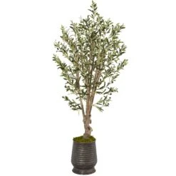 62” Olive Artificial Tree In Ribbed Metal Planter