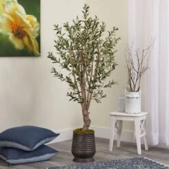 62” Olive Artificial Tree In Ribbed Metal Planter 5 62” Olive Artificial Tree In Ribbed Metal Planter -Artificial Trees Store artificial 62 olive artificial tree in ribbed metal planter nearly natural 992594