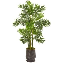 63” Areca Palm Artificial Tree In Ribbed Metal Planter