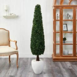 63” Boxwood Topiary Artificial Tree In White Planter (Indoor/Outdoor) -Artificial Trees Store artificial 63 boxwood topiary artificial tree in white planter uv resistant indooroutdoor nearly natural 261077