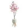 63” Cherry Blossom Artificial Tree In White Planter With Stand