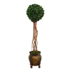 63” English Ivy Single Ball Artificial Topiary Tree In Decorative Planter (Indoor/Outdoor)