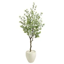 63” Eucalyptus Artificial Tree In White Planter